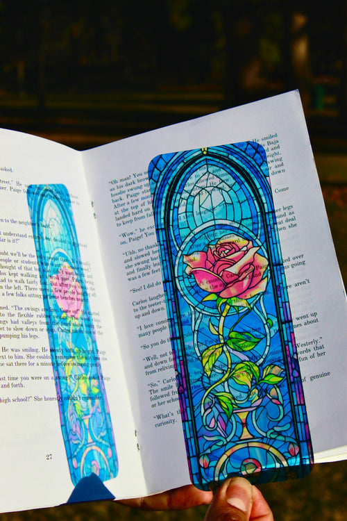 Beauty and the Beast Rose Bookmark – Enchanted Rose Design, Magical Fairy Tale Art, Perfect Gift for Diz Fans and Book Lovers