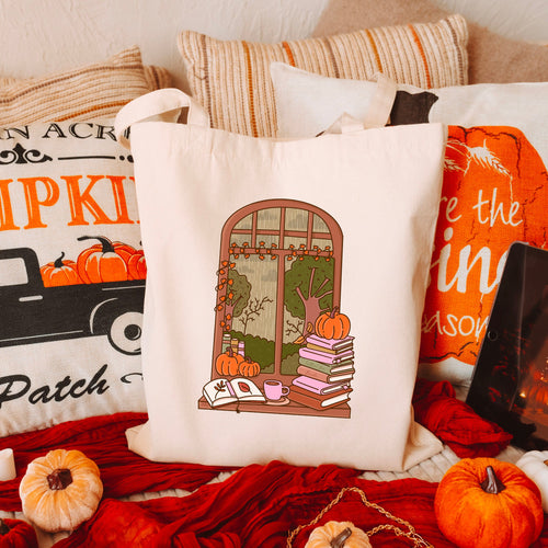 Cozy Autumn Reading Nook Canvas Tote Bag